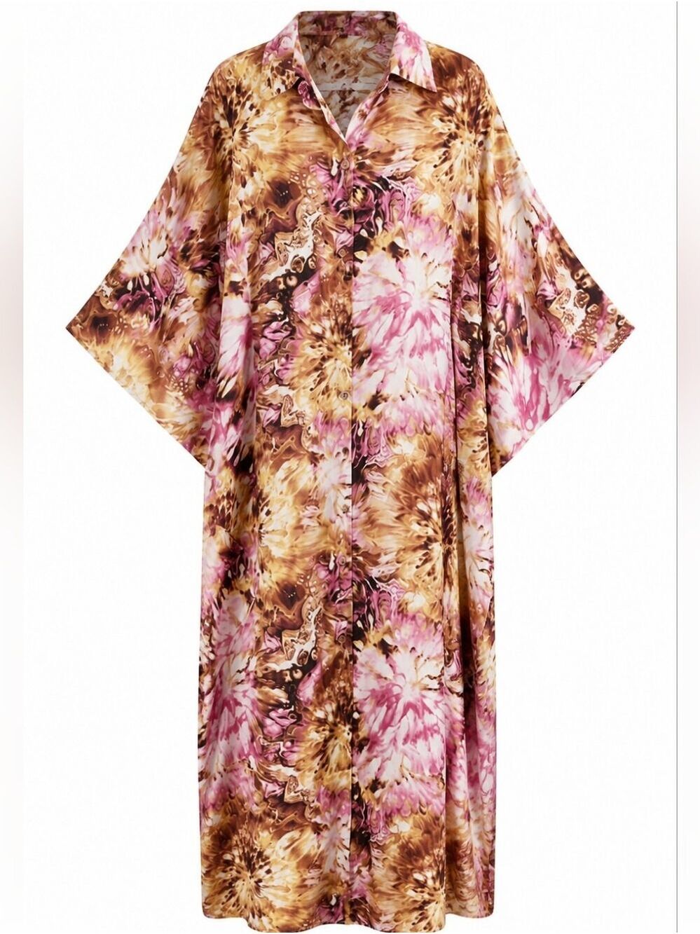 Beulah Style Womens Multicolor Brown Pink Printed Kaftan One Size Resort Wear